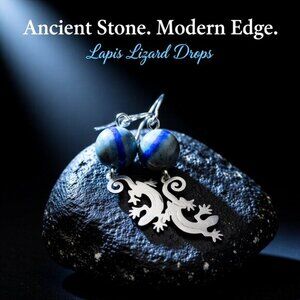 Lapis Lazuli Reptile Earrings | Nature Lover Gift | Reptile Gecko Charm Jewelry